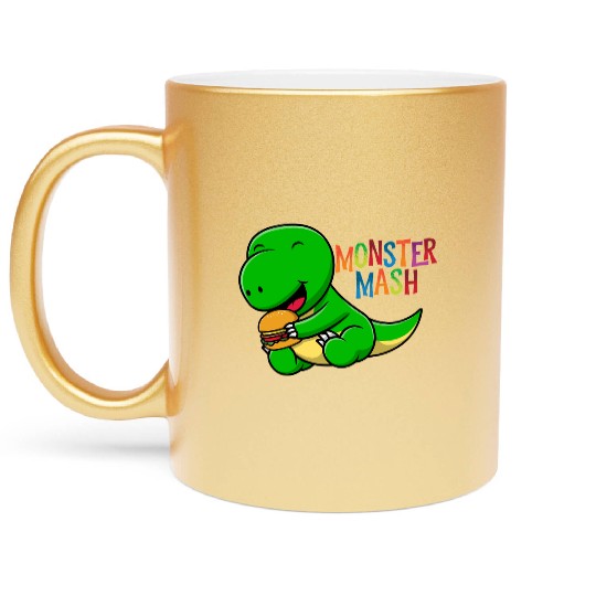 Monster eats hot dog Metallic Mugs