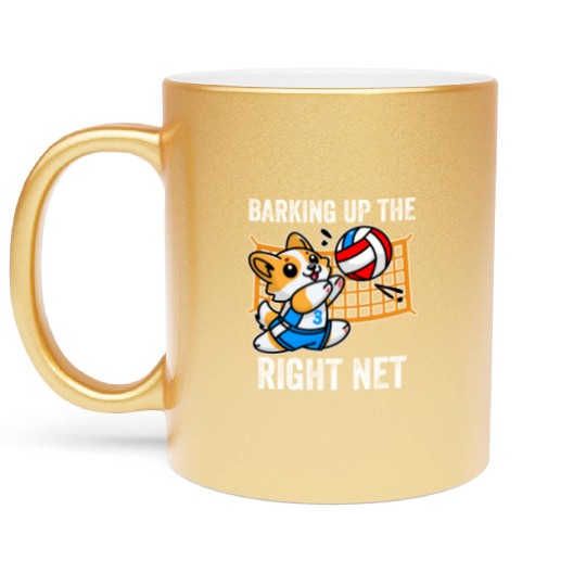 Barking Up the Right Net Funny Corgi Dog Humor Metallic Mugs