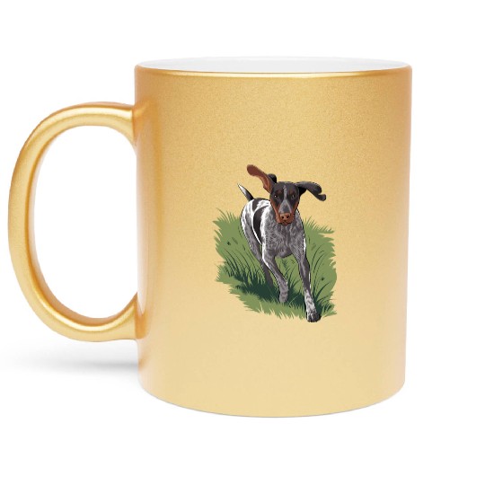 German Shorthaired Pointer Running In Field Metallic Mugs