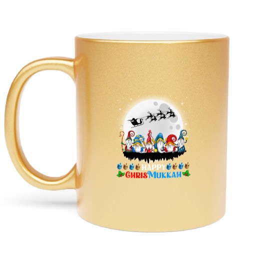 Happy Chrismukkah Gnomes Christmas Hanukkah Metallic Mugs