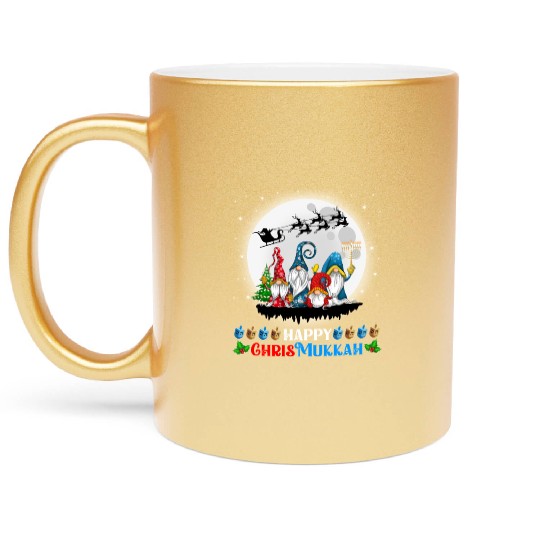 Happy Chrismukkah Gnomes Christmas Hanukkah Metallic Mugs