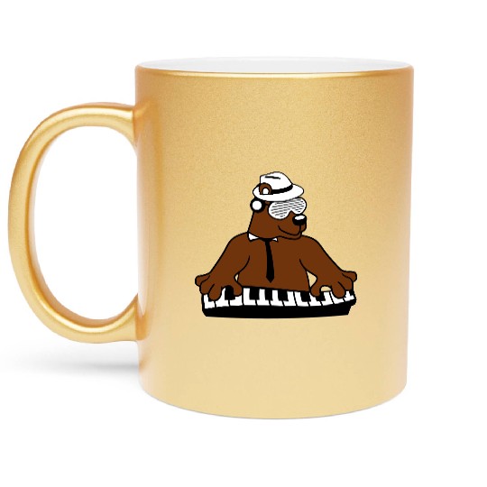 Grizzly Brown Bear Playing Keyboard Piano Music Metallic Mugs