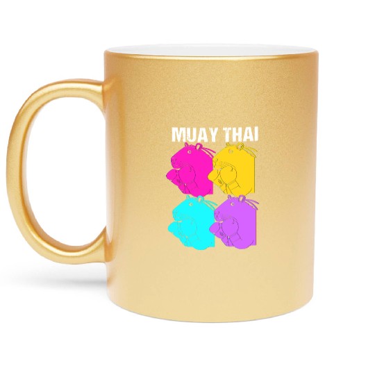MMA Kickboxing Retro 80s Capybara Doing Muay Thai Metallic Mugs
