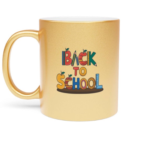 Welcome Back To School, Funny School Icons. Metallic Mugs