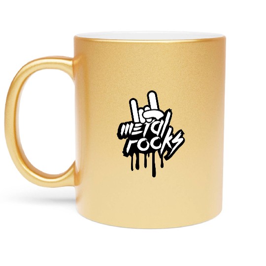 Heavy metal rocks graffiti spray drop hand gesture Metallic Mugs