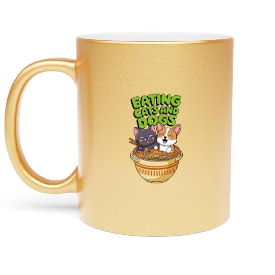 funny Cat and Dog in Ramen political Metallic Mugs
