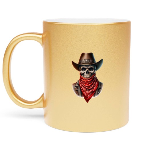 Outlaw Cowboy Skull Metallic Mugs