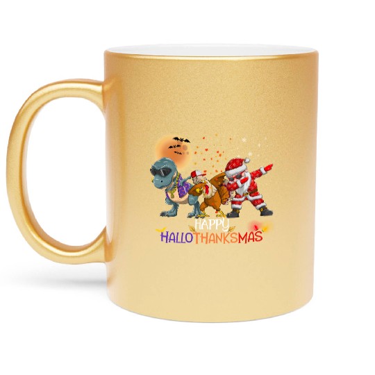 Dabbing Dinosaur Turkey Santa Claus Hallothanksmas Metallic Mugs