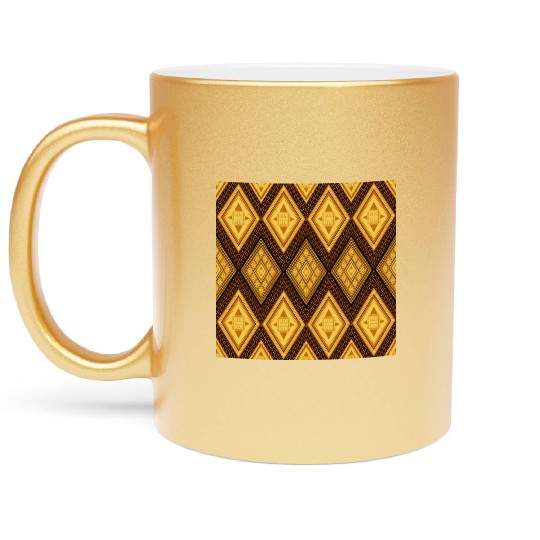 Ancient Gold Diamond Pattern, indigenous art Metallic Mugs