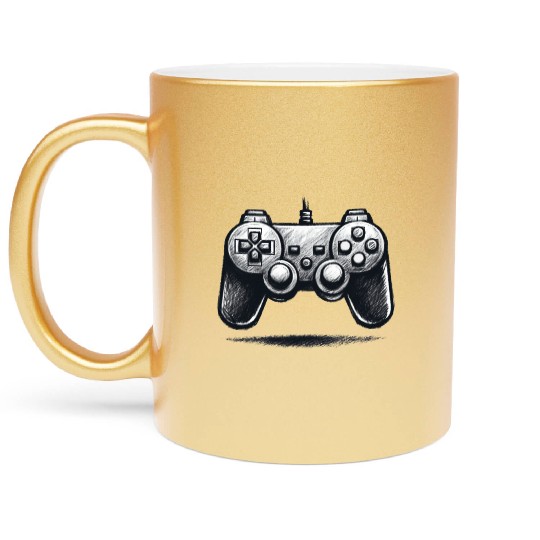 Gamer Controller Cartoon Charcoal Gaming Art Metallic Mugs