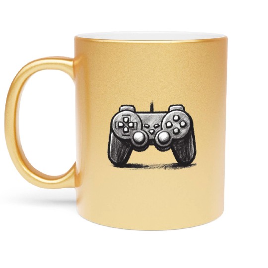 Gamer Controller Cartoon Charcoal Gaming Art 3 Metallic Mugs