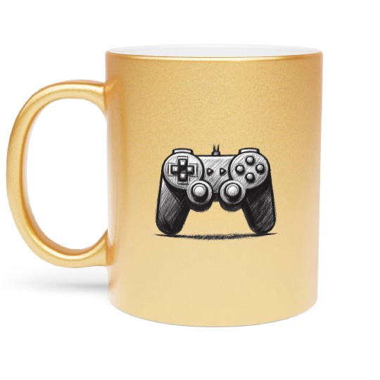 Gamer Controller Cartoon Charcoal Gaming Art 4 Metallic Mugs