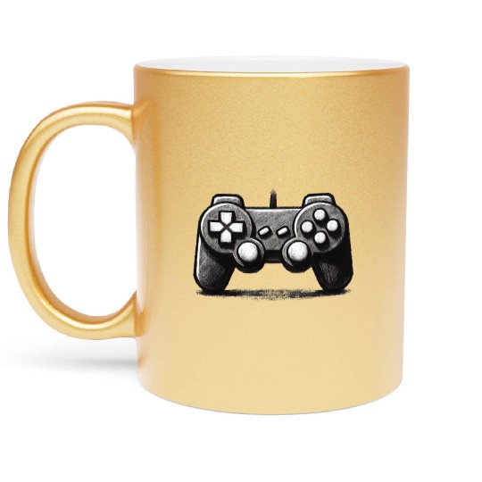 Gamer Controller Cartoon Charcoal Gaming Art 1 Metallic Mugs