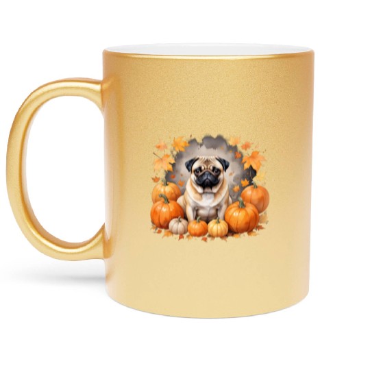Pug Pumpkin Thanksgiving Fall Halloween Dog Lover Metallic Mugs