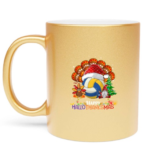 Volleyball Turkey Gnome Happy Hallothanksmas Metallic Mugs