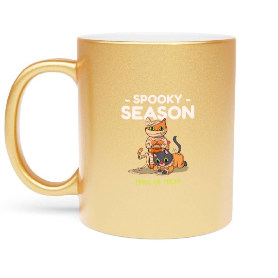 Spooky Seasons Trick or Treat Cat Mummy Metallic Mugs