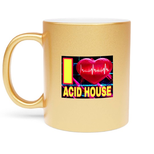 I LOVE ACID HOUSE YELLOW FONTS Metallic Mugs