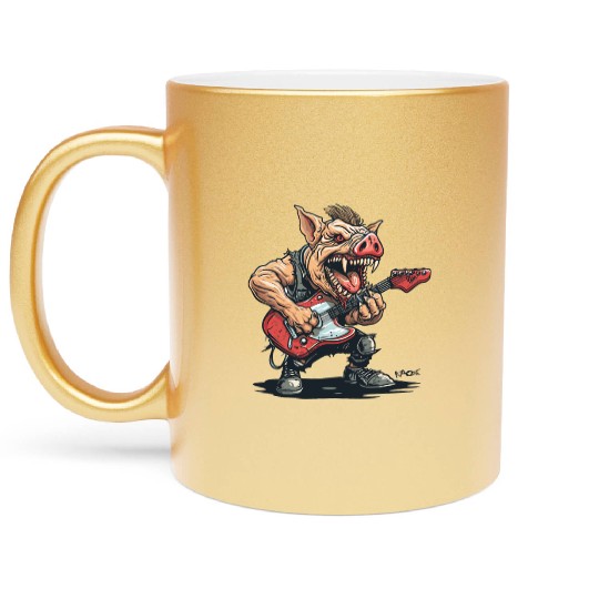 Punk Rock Guitar Pig Metallic Mugs