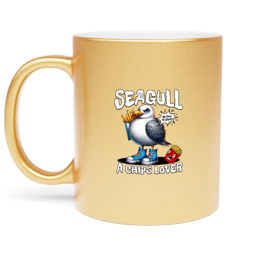 Seagull The Potato Chips Lover Funny Sea Bird Metallic Mugs