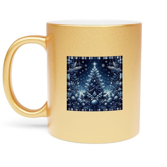 flannel blue and white christmas Metallic Mugs