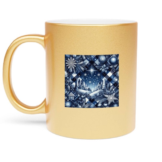 flannel blue and white christmas Metallic Mugs