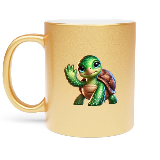 Adorable Waving Turtle Metallic Mugs