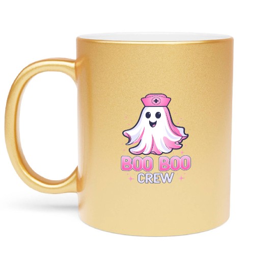 Boo Boo Crew Nurse Pink Ghost Halloween Costume Metallic Mugs