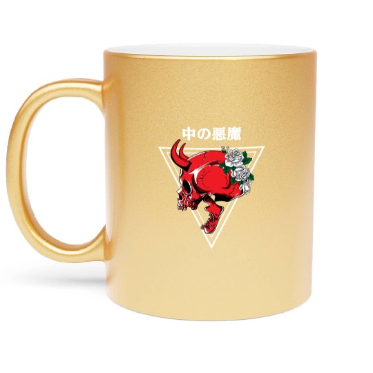 Japanese Demon Vaporwave Aesthetic Art Aesthetic Metallic Mugs