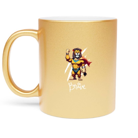 Majestic Courage: Superhero Lion "Be Brave" Metallic Mugs