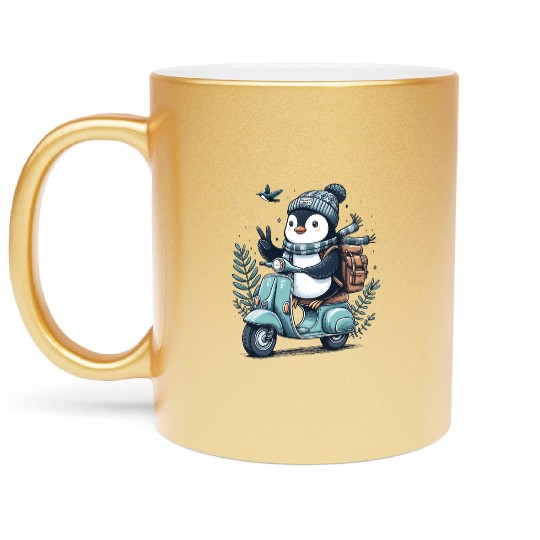funny penguin , Penguin on a degr , Penguin Lovers Metallic Mugs