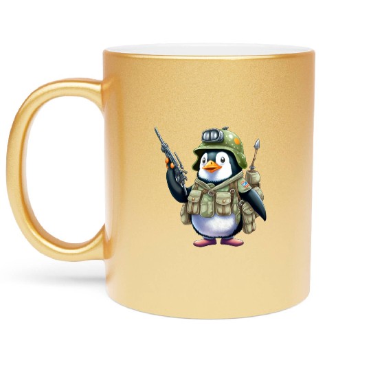 Penguin Famila, Funny Penguin , Penguin Logo Metallic Mugs