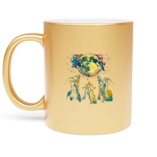 Goat Farm Animal Farmer Howling Moon Metallic Mugs