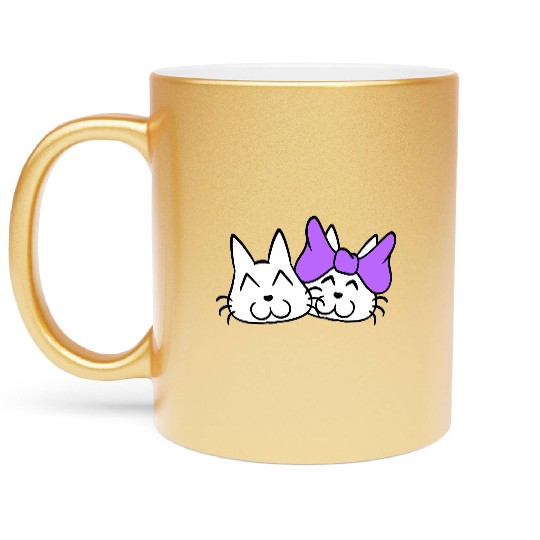 2 cat couple woman man two Valentine's Day cats Metallic Mugs