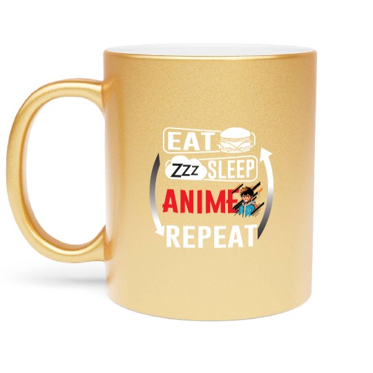 Eat Sleep Anime Repeat Ramen Kawaii Japanese Manga Metallic Mugs