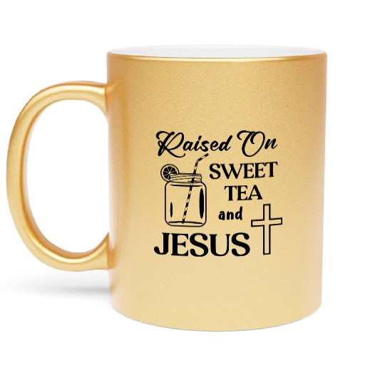Raised On Sweet Tea And Jesus LIKE US ON FACEBOOK Metallic Mugs