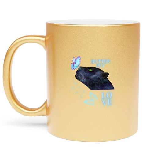 black panther lover butterfly Metallic Mugs