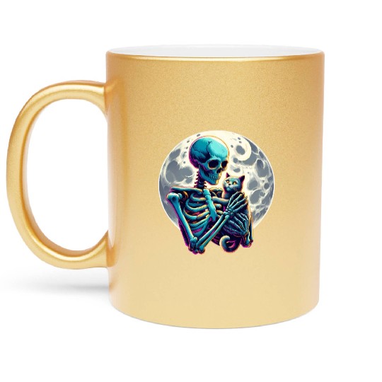 Skeleton Cute Cat Skull Kitty Halloween Metallic Mugs