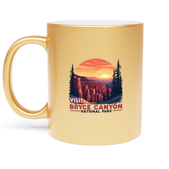 Bryce Canyon National Park Retro Illustraion V 01 Metallic Mugs