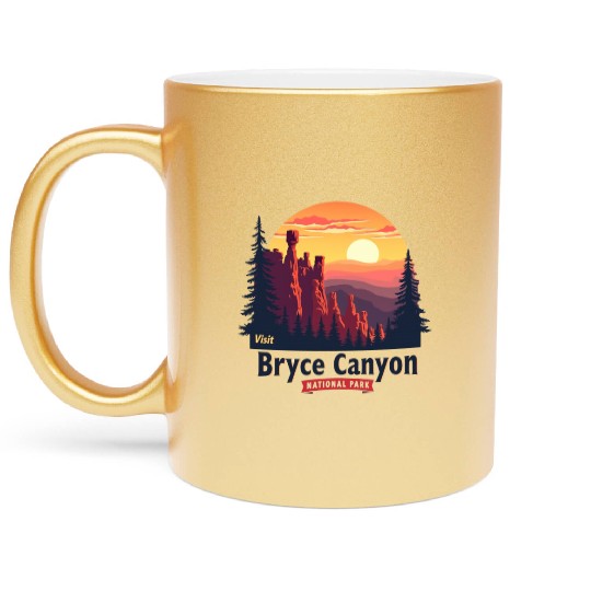 Bryce Canyon National Park Retro Illustraion V 02 Metallic Mugs