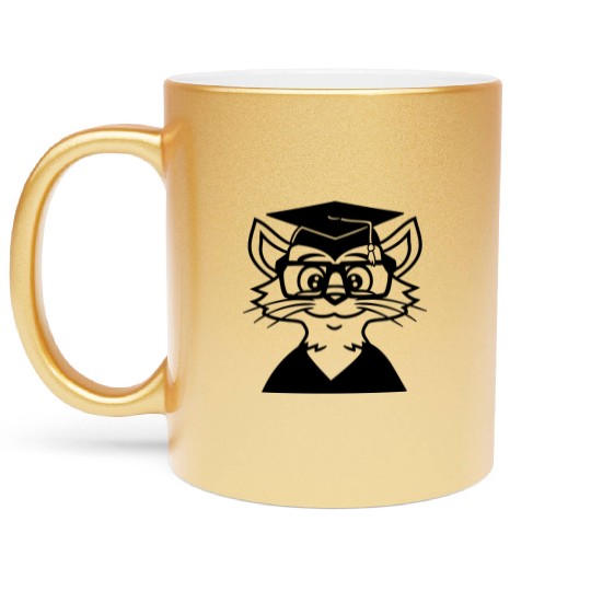 College Degree Cat School-leaving Certificate Pass Metallic Mugs