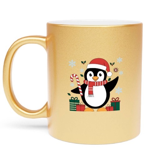 Cute Christmas Penguin - Candy Cane and Gifts Metallic Mugs
