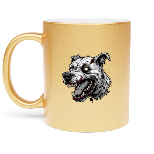 White Zombie Dog Head Metallic Mugs