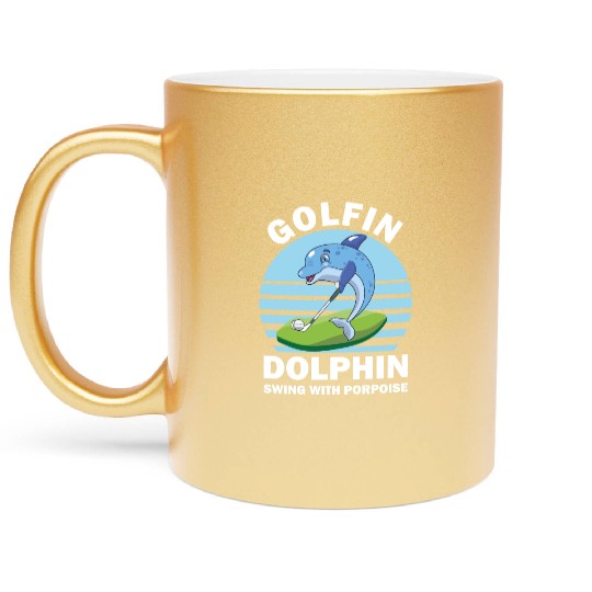 Funny Animal Golfin Dolphin Swing with Porpoise Metallic Mugs