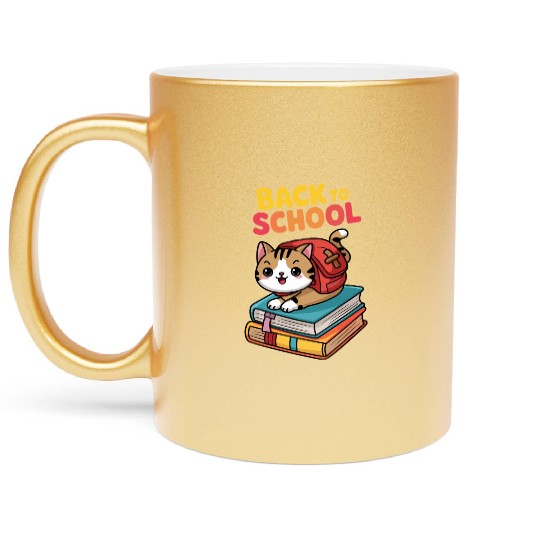 Playful Cat Back to School Illustration Metallic Mugs