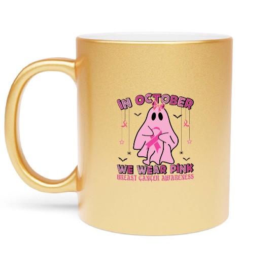 Halloween Breast Cancer Pink Ghost Metallic Mugs
