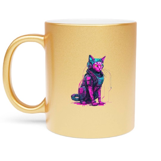 Cyber Warrior Cat Metallic Mugs