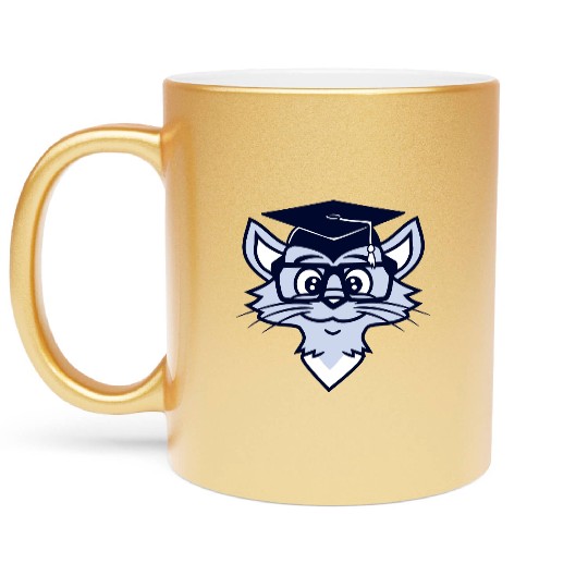 College Degree Cat School-leaving Certificate Pass Metallic Mugs