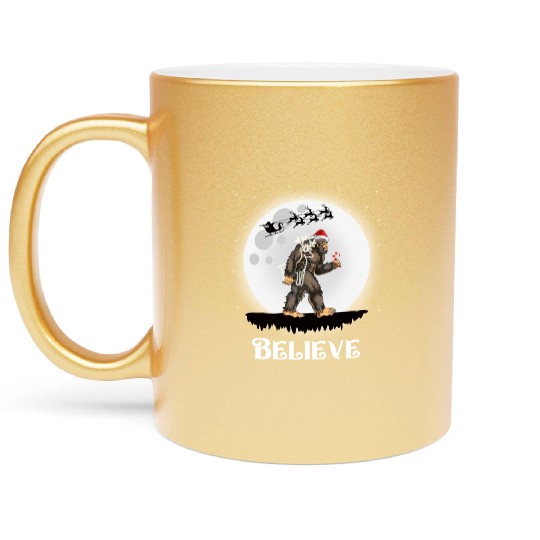 Believe Santa Bigfoot Christmas Sasquatch Metallic Mugs