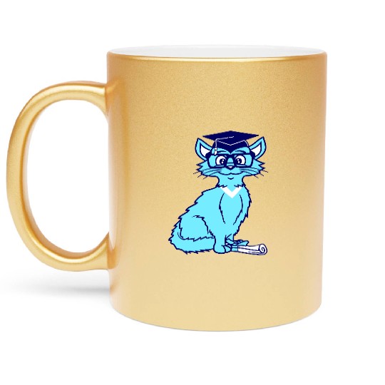 College Degree Cat School-leaving Certificate Pass Metallic Mugs
