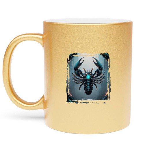 Zodiac sign Scorpio in cyberpunk era Future Metallic Mugs